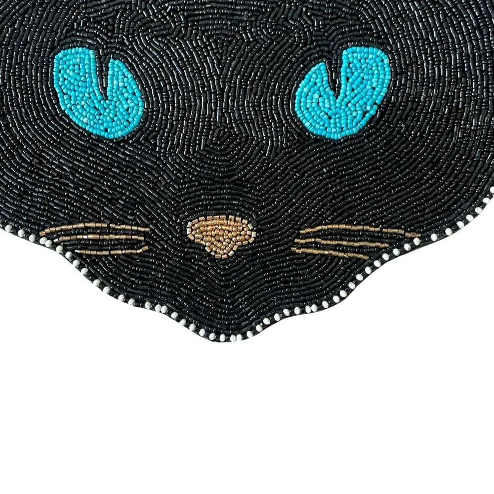 Halloween BLACK CAT Beaded Placemat Charger 14